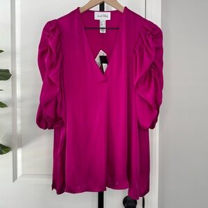 Joseph Ribkoff Magenta Ruffle Sleeve V-Neck Blouse NWT Size 12